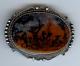 Vintage Navajo Indian Silver Scenic Petrified Wood Pin Brooch