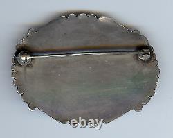 Vintage Navajo Indian Silver Scenic Petrified Wood Pin Brooch