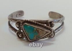 Vintage Navajo Indian Silver Turquoise Baby Or Doll Cuff Bracelet