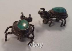 Vintage Navajo Indian Silver Turquoise Bug Pin Brooch Pair RLD
