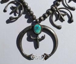 Vintage Navajo Indian Silver Turquoise Hand Najas Squash Blossom Necklace