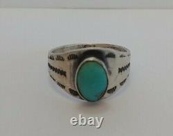 Vintage Navajo Indian Silver Turquoise Ring Size 5
