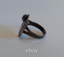 Vintage Navajo Indian Stamped Arrow Initials K. S. Silver Turquoise Ring Size 5
