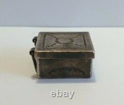 Vintage Navajo Indian Stamped Designs Square Shape Silver Pill Box