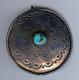 Vintage Navajo Indian Stamped Silver Turquoise Round Pendant