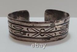 Vintage Navajo Indian Stampwork Silver Cuff Bracelet