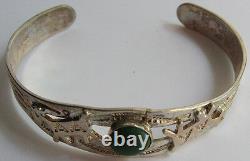 Vintage Navajo Indian Sterling Jumping Horses Cerrillos Turquoise Cuff Bracelet