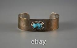 Vintage Navajo Indian Sterling Silver Bracelet Cuff Turquoise Stone Signed