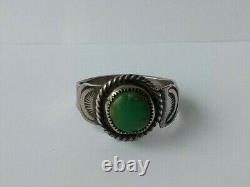 Vintage Navajo Indian Sterling Silver Cerrillos Turquoise Ring Size 4-1/2