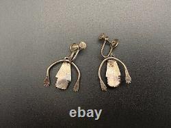 Vintage Navajo Indian Sterling Silver Naja Turquoise Dangle Screw On Earrings