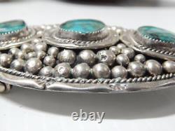 Vintage Navajo Indian Sterling Silver Turq. Western Cowboy Cowgirl Rodeo Buckle