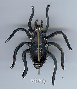 Vintage Navajo Indian Sterling Silver & Turquoise 3d Spider Pin Brooch