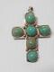 Vintage Navajo Indian Sterling Silver Turquoise Cross Combination Pendant / Pin