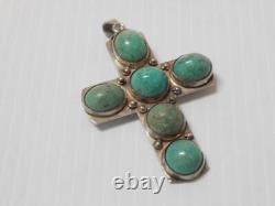 Vintage Navajo Indian Sterling Silver Turquoise Cross Combination Pendant / Pin