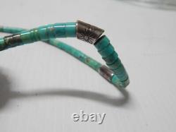 Vintage Navajo Indian Sterling Silver Turquoise Hand Rolled Heishi Necklace