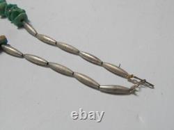 Vintage Navajo Indian Sterling Silver Turquoise Nugget Heishi Necklace