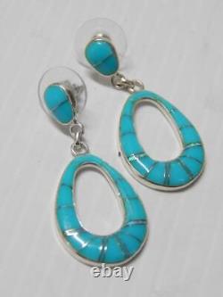 Vintage Navajo Indian Sterling Silver Turquoise + Opal Inlay Earrings