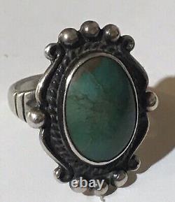 Vintage Navajo Indian Sterling Silver Turquoise Ring Size 5