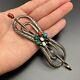 Vintage Navajo Indian Thomas Turquoise Coral Sterling Silver Hair Ornament
