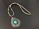 Vintage Navajo Indian Turquoise Shadowbox Silver Bead Necklace 24