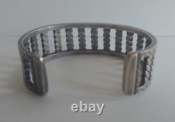 Vintage Navajo Indian Twisted Pounded Wire Stampwork Silver Cuff Bracelet