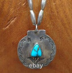Vintage Navajo Indian Whirling Logs Silver & Turquoise Pendant Necklace