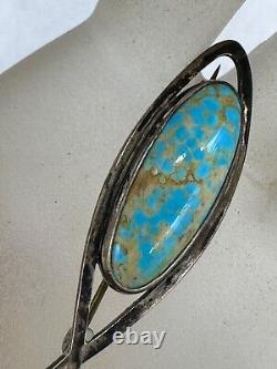 Vintage Navajo Native American Indian Sterling Silver Turquoise Signed Brooch