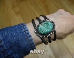 Vintage Navajo Native American Sterling Silver Turquoise Cuff Bracelet