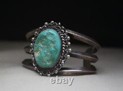 Vintage Navajo Native American Sterling Silver Turquoise Cuff Bracelet