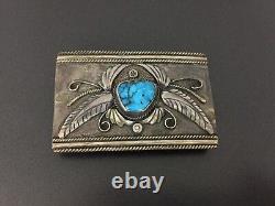 Vintage Navajo Native Indian Ashley Turquoise Silver Belt Buckle 1-1/2