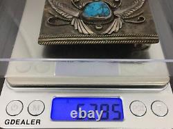 Vintage Navajo Native Indian Ashley Turquoise Silver Belt Buckle 1-1/2