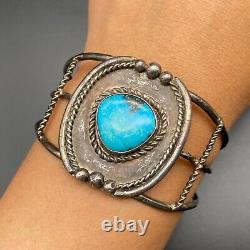 Vintage Navajo Native Indian Silver Turquoise Bracelet Cuff 6-1/2