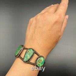 Vintage Navajo Native Indian Silver Turquoise Bracelet Cuff 6-3/8