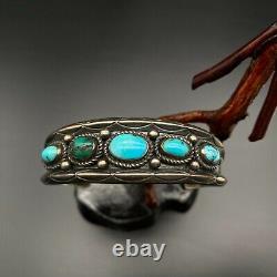 Vintage Navajo Native Indian Silver Turquoise Bracelet Cuff 6-5/8