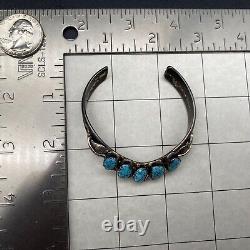 Vintage Navajo Native Indian Turquoise Silver Bracelet Cuff Small Wrist 6-3/8
