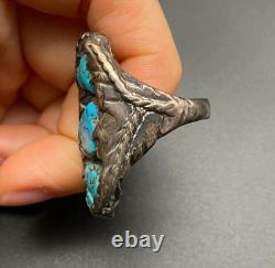 Vintage Navajo Native Indian Turquoise Twist Silver Ring Size 9.25