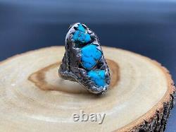 Vintage Navajo Native Indian Turquoise Twist Silver Ring Size 9.25