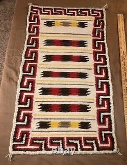 Vintage Navajo Rug Textile Native American Indian Eye Dazzler 39x22 Weaving