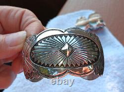 Vintage Navajo Sterling Silver Concho Stamped Work Cuff Bracelet & Earrings Set