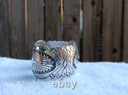 Vintage Navajo Sterling Silver Concho Stamped Work Cuff Bracelet & Earrings Set