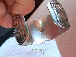 Vintage Navajo Sterling Silver Concho Stamped Work Cuff Bracelet & Earrings Set