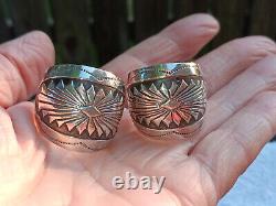 Vintage Navajo Sterling Silver Concho Stamped Work Cuff Bracelet & Earrings Set