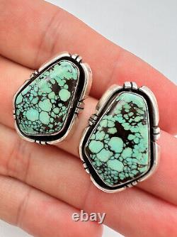 Vintage Navajo Sterling Silver Spiderweb Indian Mountain Turquoise Post Earrings