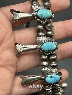 Vintage Navajo Sterling Silver Turquoise Squash Blossom Necklace 24L-94g