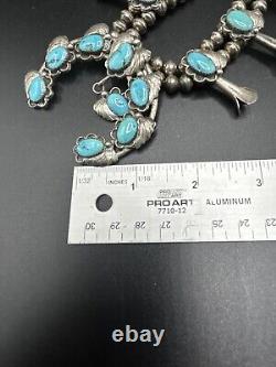 Vintage Navajo Sterling Silver Turquoise Squash Blossom Necklace 24L-94g