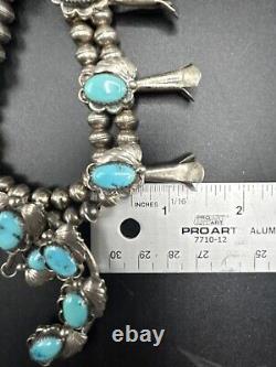 Vintage Navajo Sterling Silver Turquoise Squash Blossom Necklace 24L-94g