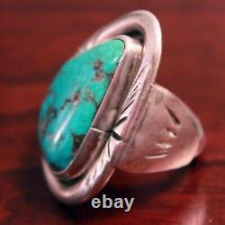 Vintage Navajo Turquoise Sterling Silver Ring Signed By Artist