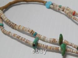 Vintage Santo Domingo / Navajo Indian Turquoise Coral Heishi Jacla Styl Necklace