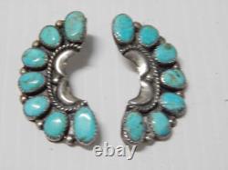 Vintage Showy Navajo Indian Sterling Silver Turquoise Cluster Earrings