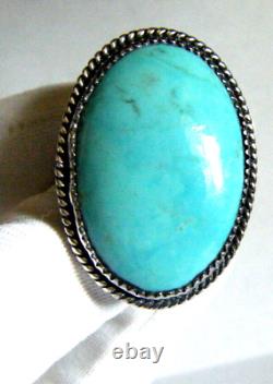 Vintage Signd Bennett Navajo Indian Blue Turquoise Sterling 925 Large Sz 11 Ring